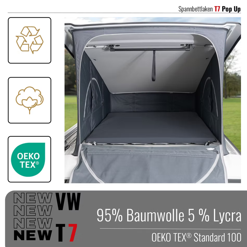 Spannbettlaken VW T7 California – Passgenau für Bett im VW Aufstelldach Baumwolle