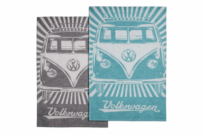VW T1 Bus Geschirrtuch 2er Set - Strahlen / Vintage Petrol & Schwarz