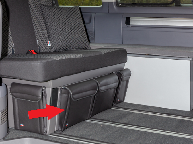 UTILITY Bettkasten (2er-Bank) Vorderseite mit 2 Taschen VW T6.1 California Beach