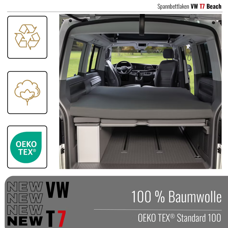 Spannbettlaken VW T7 California – Passgenau für Faltbett im VW Beach Baumwolle